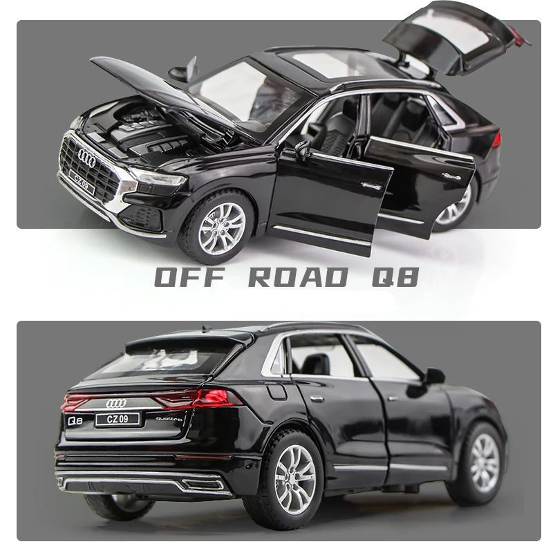 1:32 AUDI Q8 SUV Alloy Car Model Diecast Metal Vehicles Car Model Collection High Simulation Sound and Light Childrens Toys Gift