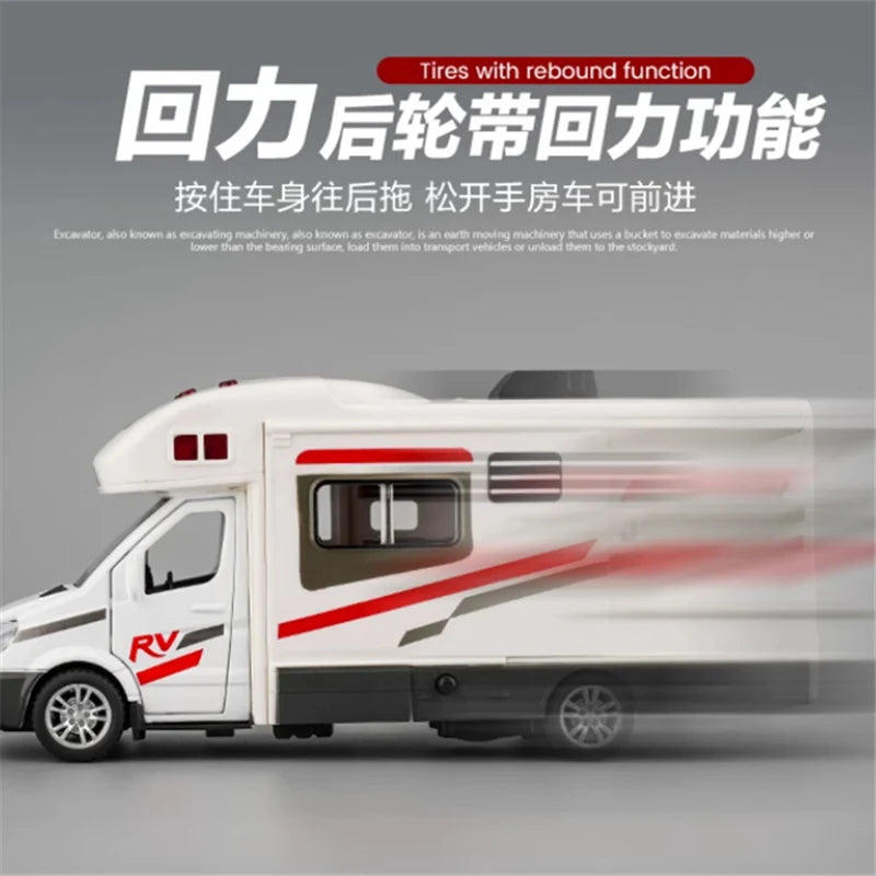 New 1:30 Alloy Luxury RV Caravan Car Model Metal Camper Van Motorhome Touring Car Vehicles Model Sound and Light Kids Toys Gifts