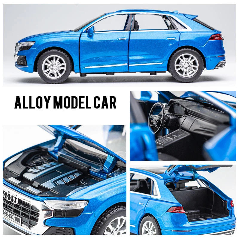 1:32 AUDI Q8 SUV Alloy Car Model Diecast Metal Vehicles Car Model Collection High Simulation Sound and Light Childrens Toys Gift