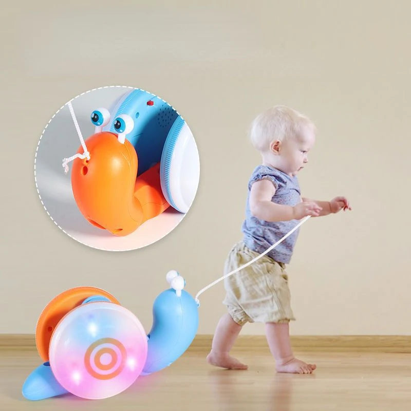 Children's Cute Rope Drag Snail Creative Toy Music Light Rope Pull Baby Toddler Toy