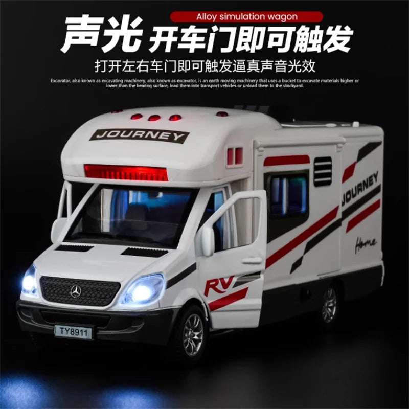 New 1:30 Alloy Luxury RV Caravan Car Model Metal Camper Van Motorhome Touring Car Vehicles Model Sound and Light Kids Toys Gifts